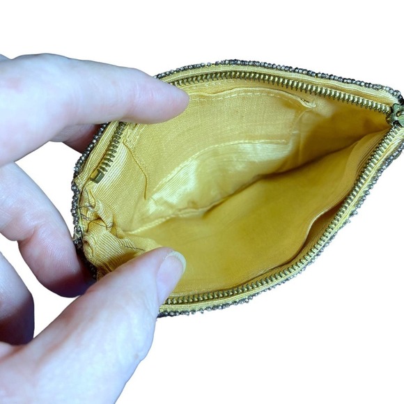 Gorgeous Vintage 1930s Gold Sequin Beaded Zip Clutch w/ Square Mirror Rare Glam - Picture 7 of 9